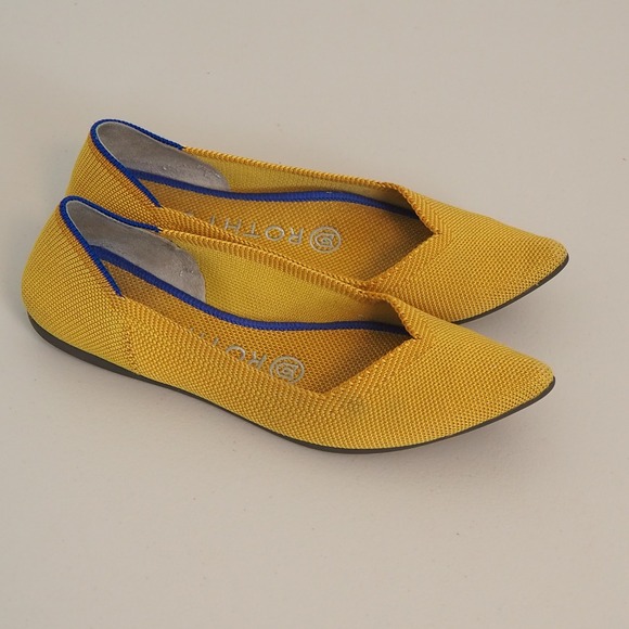 Rothy's Shoes - Rothys The Point Pointed Toe Ballet Flats Women's Sz 6 Yellow Marigold Blue Trim